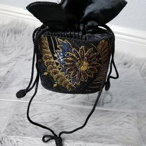 womens beaded evening bag black/golden